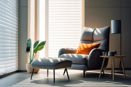 Decoration for living room mix of italian and roman, Large blank frame on wall, White and ivory colors, sunlight ray from window,の素材