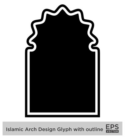 Islamic Arch Design Glyph with outline Black Filled silhouettes Design pictogram symbol visual illustrationのイラスト素材