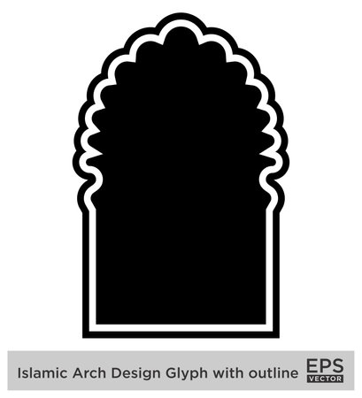 Islamic Arch Design Glyph with outline Black Filled silhouettes Design pictogram symbol visual illustrationのイラスト素材