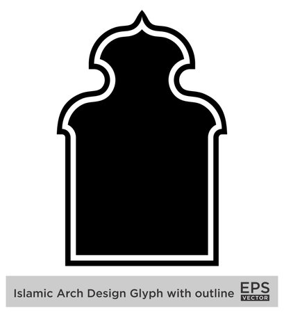 Islamic Arch Design Glyph with outline Black Filled silhouettes Design pictogram symbol visual illustrationのイラスト素材