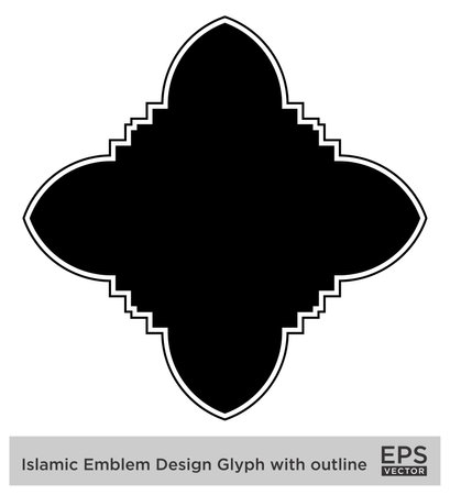 Islamic Amblem Design Glyph with outline Black Filled silhouettes Design pictogram symbol visual illustrationのイラスト素材