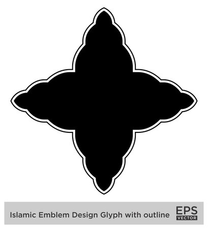 Islamic Amblem Design Glyph with outline Black Filled silhouettes Design pictogram symbol visual illustrationのイラスト素材