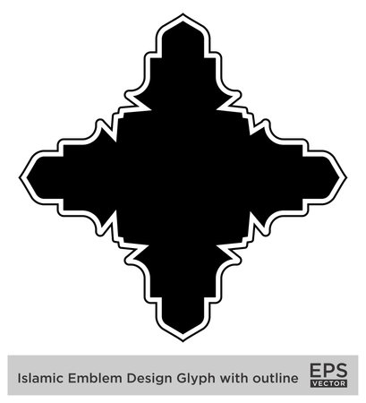 Islamic Amblem Design Glyph with outline Black Filled silhouettes Design pictogram symbol visual illustrationのイラスト素材