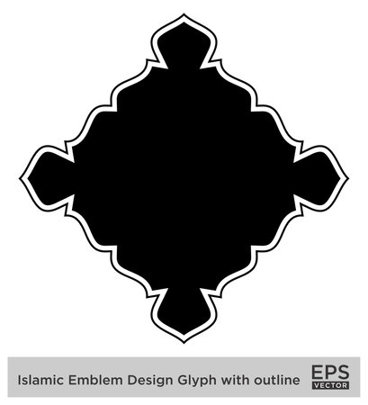Islamic Amblem Design Glyph with outline Black Filled silhouettes Design pictogram symbol visual illustrationのイラスト素材
