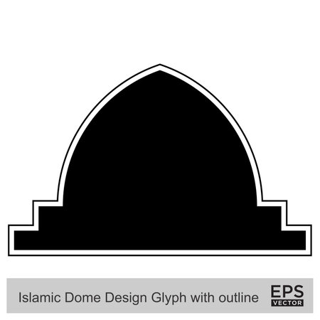 Islamic Dome Design Glyph with outline Black filled silhouettes Design pictogram symbol visual illustrationのイラスト素材