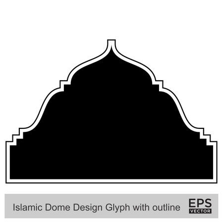 Islamic Dome Design Glyph with outline Black filled silhouettes Design pictogram symbol visual illustrationのイラスト素材