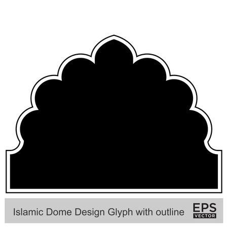 Islamic Dome Design Glyph with outline Black filled silhouettes Design pictogram symbol visual illustrationのイラスト素材