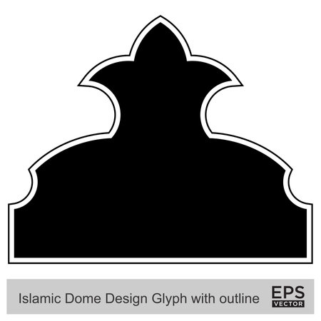 Islamic Dome Design Glyph with outline Black filled silhouettes Design pictogram symbol visual illustrationのイラスト素材