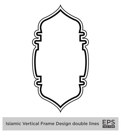 Islamic Vertical Frame Design double lines Outline Linear Black Stroke silhouettes Design pictogram symbol visual illustrationのイラスト素材