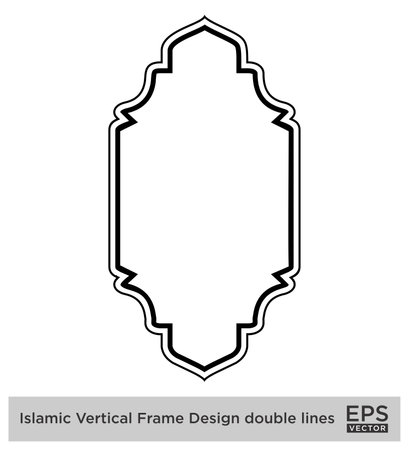 Islamic Vertical Frame Design double lines Outline Linear Black Stroke silhouettes Design pictogram symbol visual illustrationのイラスト素材