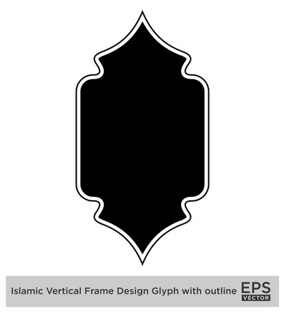 Islamic Vertical Frame Design Glyph with outline Black Filled silhouettes Design pictogram symbol visual illustrationのイラスト素材