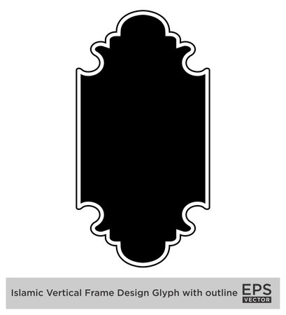 Islamic Vertical Frame Design Glyph with outline Black Filled silhouettes Design pictogram symbol visual illustrationのイラスト素材