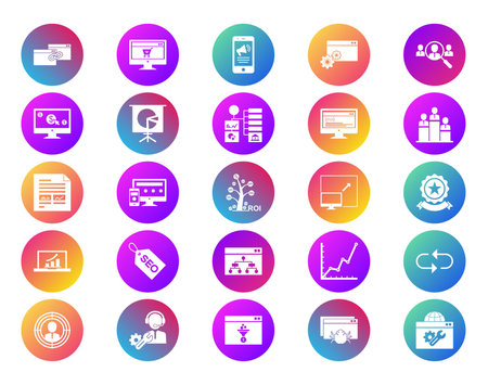SEO Search Engine Optimization Glyph Rounded BG Icon pictogram symbol visual illustration Setのイラスト素材