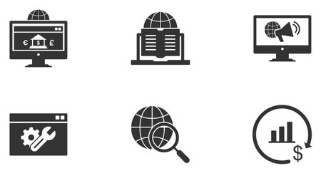 SEO Search Engine Optimization Glyph Icon pictogram symbol visual illustration Setのイラスト素材