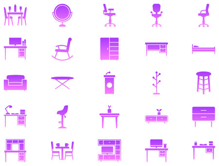 Furniture Glyph Gradient Icon pictogram symbol visual illustration Setのイラスト素材