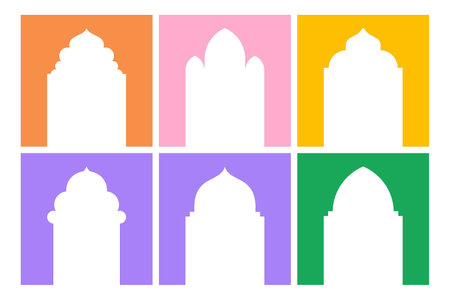 Islamic Arch Design Glyph Inverted Black Filled silhouettes Design pictogram symbol visual illustration Setのイラスト素材