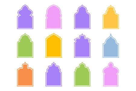 Islamic Arch Design Glyph with outline Black Filled silhouettes Design pictogram symbol visual illustration Setのイラスト素材