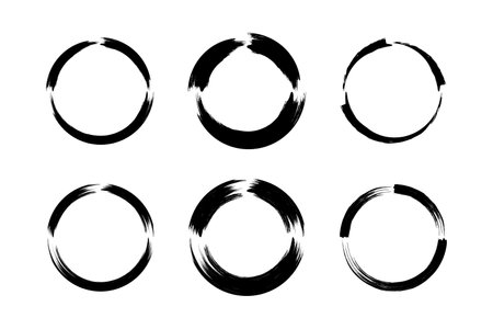 Abstract circle round grunge shape Brush stroke pictogram symbol visual illustration Setのイラスト素材