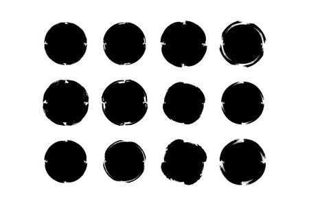 Circle Shape Filled Bold grunge shape Brush stroke pictogram symbol visual illustration Setのイラスト素材