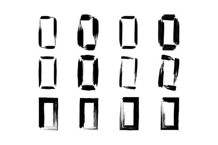 Vertical Rectangle Shape Bold grunge shape Brush stroke pictogram symbol visual illustration Setのイラスト素材