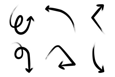 Brush Arrow Direction Shape Curved Line Pictogram Symbol Visual Illustration Setのイラスト素材