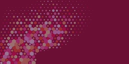 Geometric Multi size Hexagon multi Color Background, Geometric abstract wallpaper in two color Hexagons of two shades are scattered diagonally from the lower left corner to the upper right cornerのイラスト素材