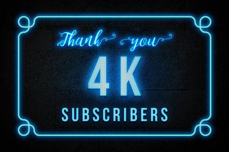 4 K  subscribers celebration greeting banner with Neon Design