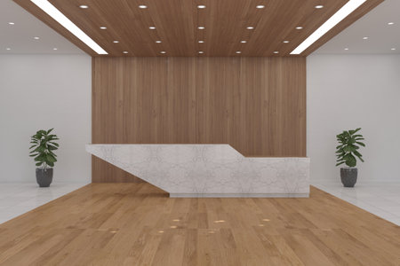 Office Reception Desk Mockup front view interior design