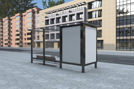 Bus Stop Bus Shelter Mockup 3D Renderingの写真素材
