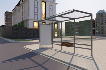 Bus Stop Bus Shelter Mockup 3D Renderingの写真素材