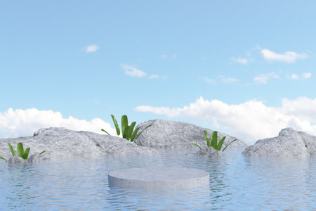 Product Podium with Abstract Green Shapeの写真素材