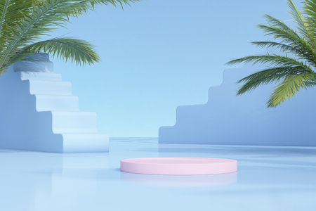 Product Podium with Abstract Green Shapeの写真素材