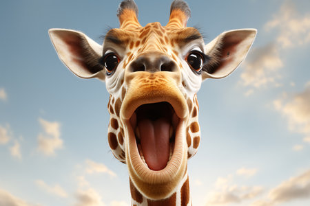 Giraffe  Portraite of Happy surprised funny Animal head peeking Pixar Style 3D render Illustrationの素材