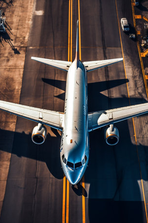 Airline Airbus, aeroplane on airport runway, airplane is flying over a runwayの素材