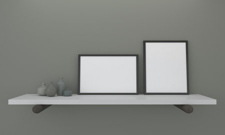 White Frame Mockup with vases on a gray wall background