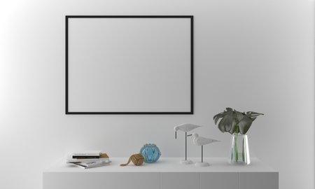White Frame Mockup with vases on a gray wall background