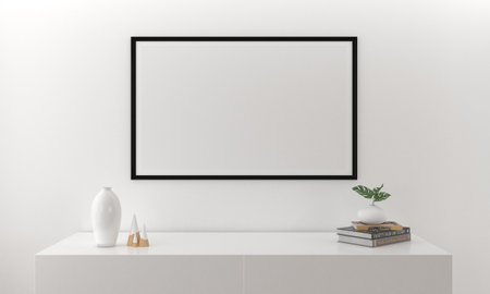 White Frame Mockup with vases on a gray wall backgroundの写真素材