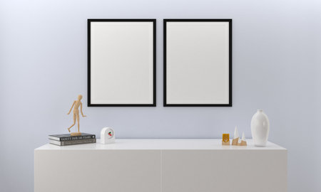 White Frame Mockup with vases on a gray wall background