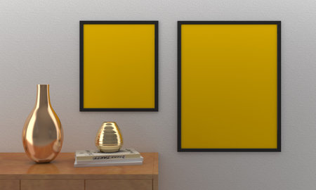 White Frame Mockup with vases on a gray wall background