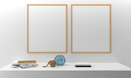 White Frame Mockup with vases on a gray wall background