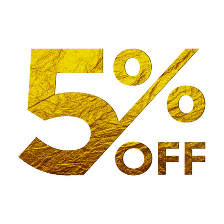 5 Percent Discount Offers Tag with Golden Paper Style Designの写真素材