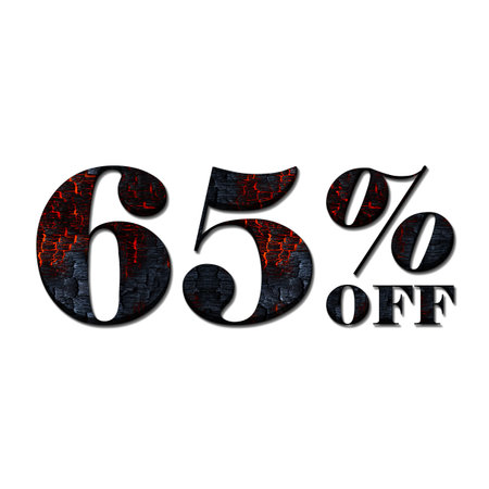 65 Percent Discount Offers Tag with Burned Wood Style Designの写真素材