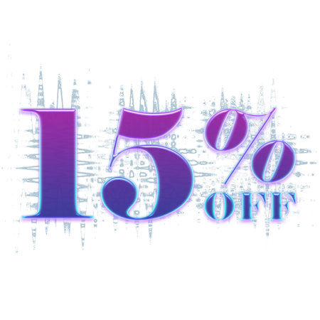 15 Percent Discount Offers Tag with Purple Glowing Style Designの写真素材
