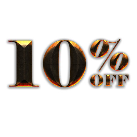 10 Percent Discount Offers Tag with Hot Iron Style Design