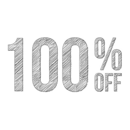 100 Percent Discount Offers Tag with Pencil Sketch Style Design