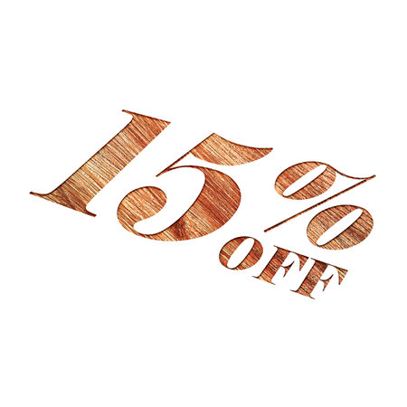 15 Percent Discount Offers Tag with Wooden Engrave Style Design