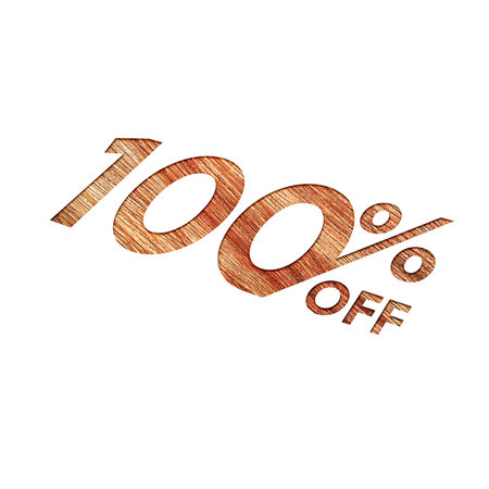 100 Percent Discount Offers Tag with Wooden Engrave Style Designの写真素材