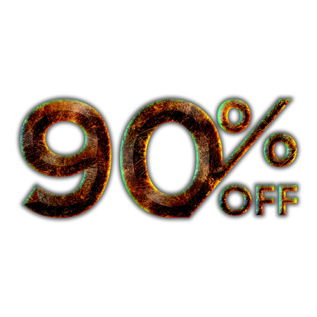 90 Percent Discount Offers Tag with Hot Iron Design