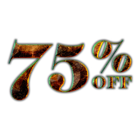 75 Percent Discount Offers Tag with Hot Iron Design