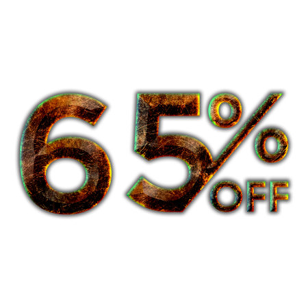65 Percent Discount Offers Tag with Hot Iron Design